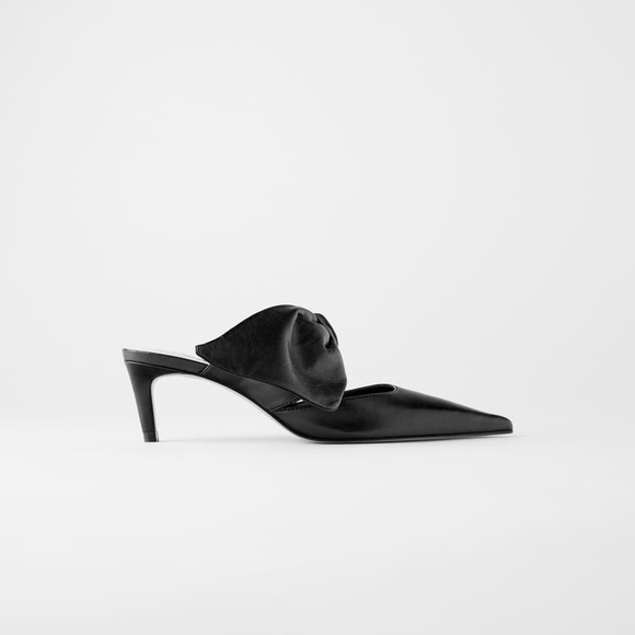 ZARA 100% LEATHER BLACK SLINGBACK HEELS WITH BOW NEW WITH TAGS US 6.5 EUR 37 - Picture 3 of 7